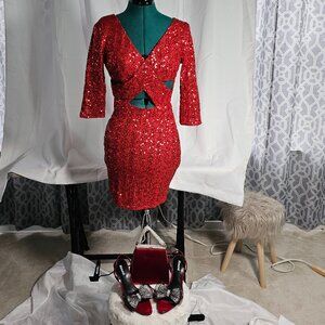 RolyPoly Red Sequin Cutout Dress – Size M